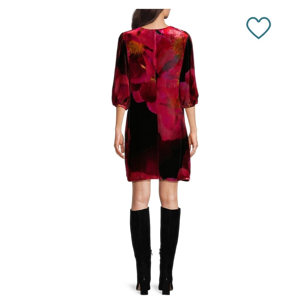 NWT JOHNNY WAS Vesna Floral Bloom Placement Print Velvet  Shift Dress - Picture 2 of 8